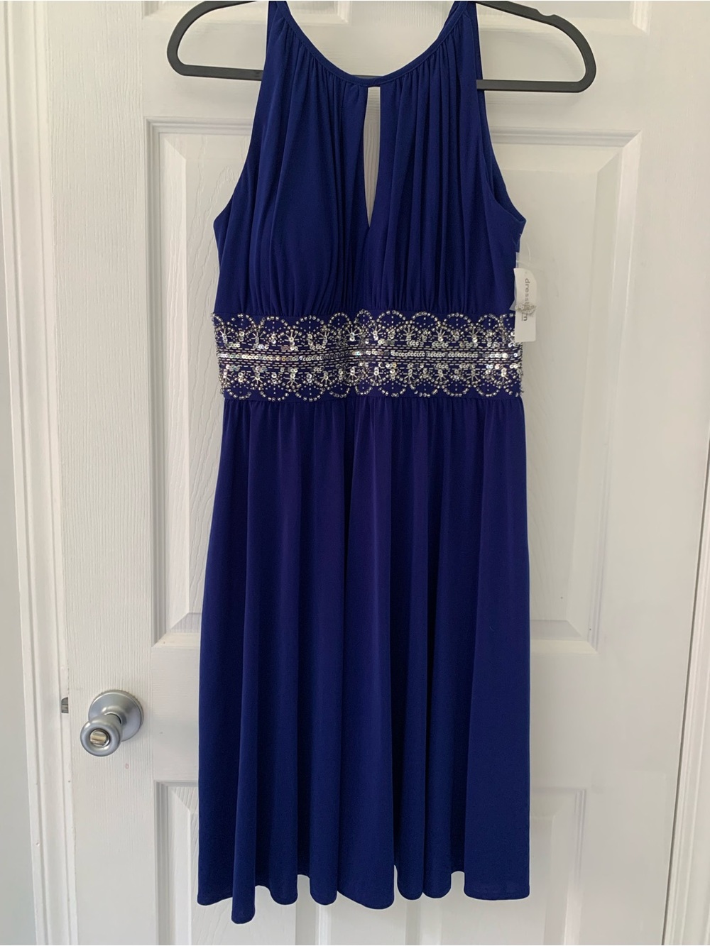 dressbarn Royal Blue Sleeveless Midi Dress with Beaded Waist